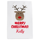 可愛いカスタムトナカイの抱き枕メリークリスマス ミディアムペーパーバッグ (正面)