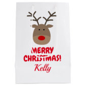 可愛いカスタムトナカイの抱き枕メリークリスマス ミディアムペーパーバッグ (裏面)