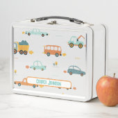 可愛いカスタムパステルブルーとオレンジの車名 メタルランチボックス (インサイチュ)