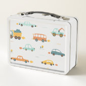 可愛いカスタムパステルブルーとオレンジの車名 メタルランチボックス (裏面)