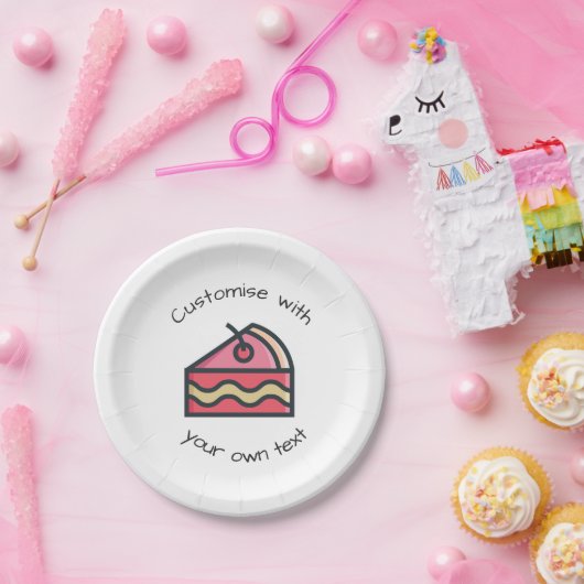 可愛いカスタムピンクケーキの文字スライス ペーパープレート (パーティー)