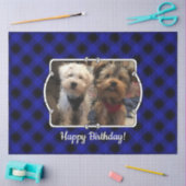 可愛いカスタムフォトフレームペットブルー&ブラックプレイド 薄葉紙 (クラフト)