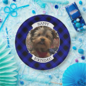 可愛いカスタムフォトフレーム青&黒の格子模様 ペーパープレート (パーティー)