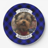 可愛いカスタムフォトフレーム青&黒の格子模様 ペーパープレート (正面)