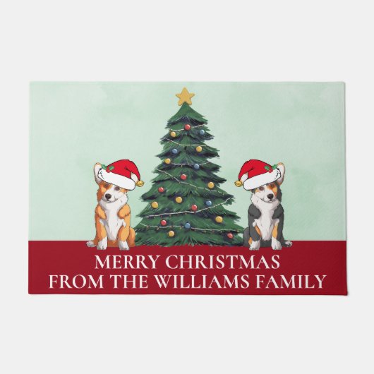 可愛いカスタムメリークリスマスコーギドッグス ドアマット (正面)