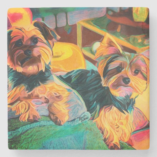 可愛いカスタムヨークシャーテリアのアートマーブルコースター ストーンコースター (正面)