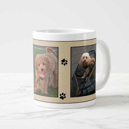 可愛いカスタム写真枠をプリントした犬の写真の手 ジャンボコーヒーマグカップ (正面右)