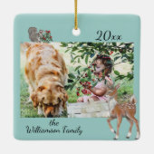 可愛いカスタム写真、ウッドランドの赤ちゃん動物の休日 セラミックオーナメント (裏面)