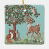 可愛いカスタム写真、ウッドランドの赤ちゃん動物の休日 セラミックオーナメント (正面)