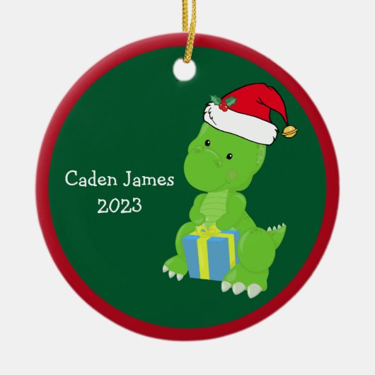 可愛いカスタム恐竜キッズクリスマスプレゼント セラミックオーナメント (正面)