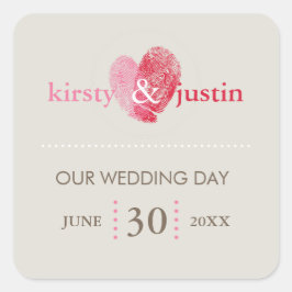 可愛いカスタム指紋ハートをシールする結婚 スクエアシール
