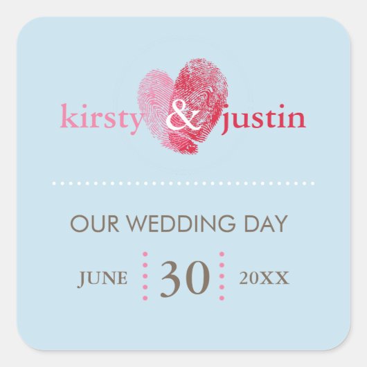 可愛いカスタム指紋ハートをシールする結婚 スクエアシール (正面)
