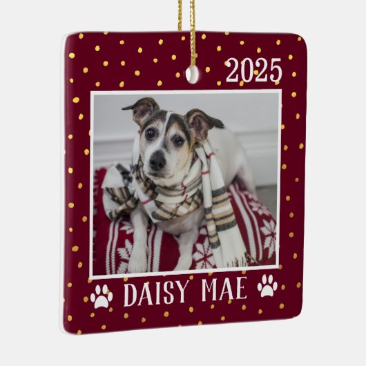 可愛いカスタム犬の名前の年の前版印刷の休日 セラミックオーナメント (右)