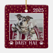 可愛いカスタム犬の名前の年の前版印刷の休日 セラミックオーナメント (裏面)