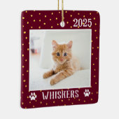 可愛いカスタム猫の名前の年の手のプリント休日 セラミックオーナメント (右)