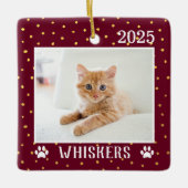 可愛いカスタム猫の名前の年の手のプリント休日 セラミックオーナメント (正面)