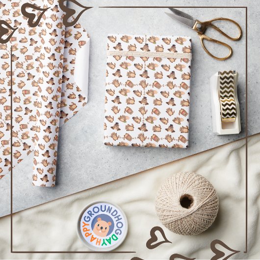 可愛いカスタム背景色グラウンドホッグの日 ラッピングペーパー