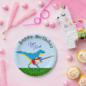 可愛いカスタム誕生日Youロック恐竜の少年ピクセル ペーパープレート (パーティー)