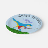 可愛いカスタム誕生日Youロック恐竜の少年ピクセル ペーパープレート (アングル)