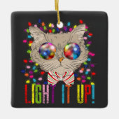 可愛いカッコいいクリスマスキャットとライト&フォトセラミ セラミックオーナメント (正面)