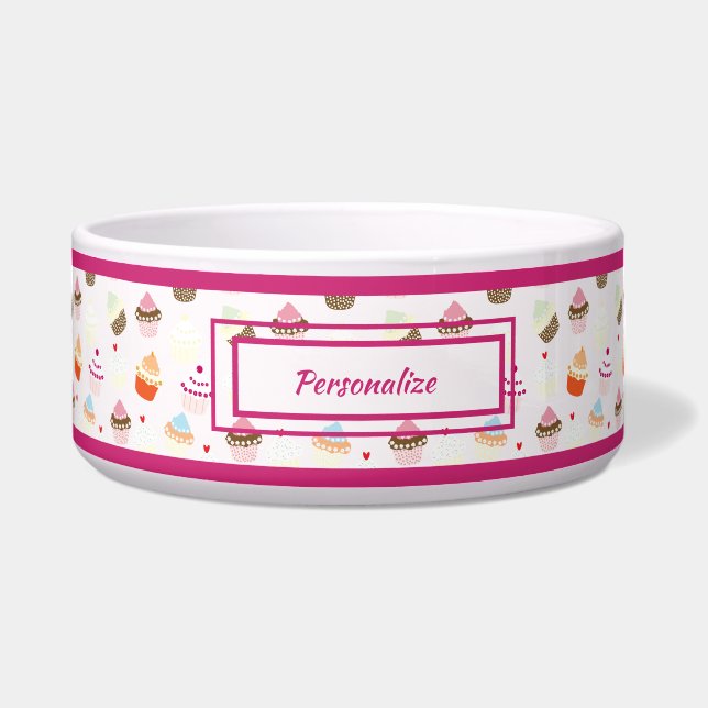 可愛いカップケーキデザートパターンキャットドッグ ボウル (正面)