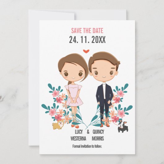可愛いカップルかわいらしフローラは日付を保存する (正面)