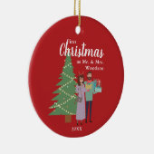 可愛いカップル様のクリスマスパーソナライズされた第1回 セラミックオーナメント (右)