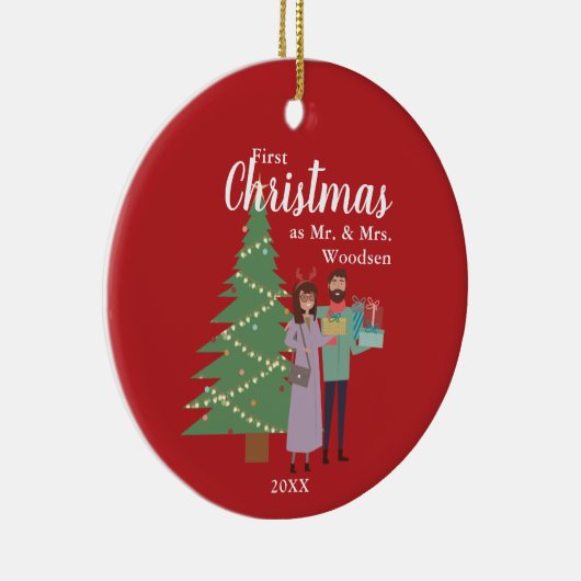 可愛いカップル様のクリスマスパーソナライズされた第1回 セラミックオーナメント (右)