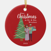 可愛いカップル様のクリスマスパーソナライズされた第1回 セラミックオーナメント (正面)