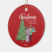 可愛いカップル様のクリスマスパーソナライズされた第1回 セラミックオーナメント (左)