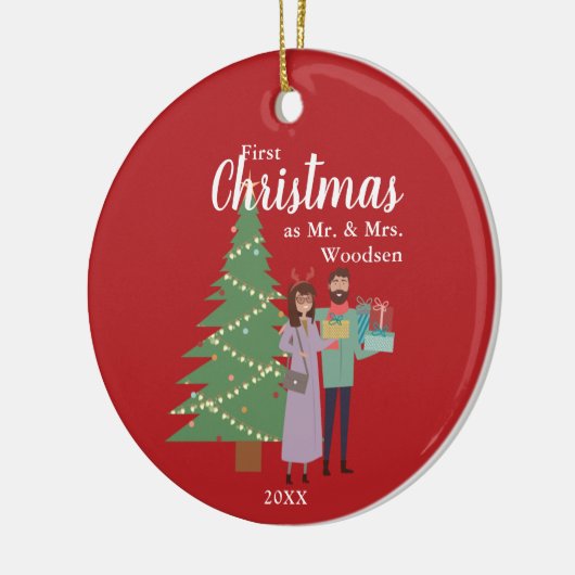 可愛いカップル様のクリスマスパーソナライズされた第1回 セラミックオーナメント (左)