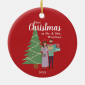 可愛いカップル様のクリスマスパーソナライズされた第1回 セラミックオーナメント (裏面)