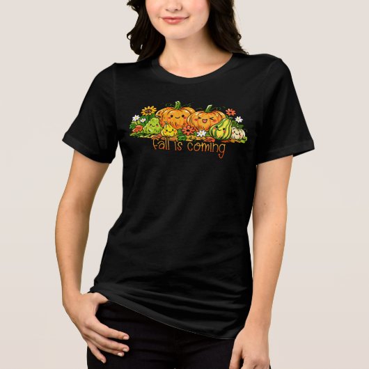 可愛いカボチャとセコイアカボチャ 秋の到来 トライブレンドTシャツ (正面)