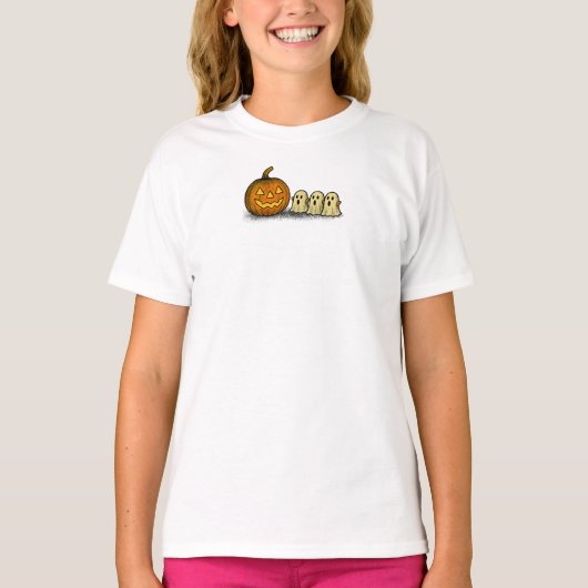 可愛いカボチャと3びきの幽霊 Tシャツ (正面)