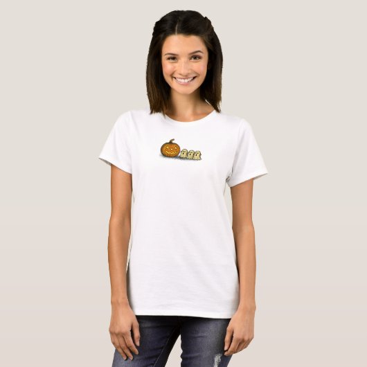 可愛いカボチャと3びきの幽霊 Tシャツ (正面フル)