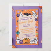 可愛いカボチャのハロウィーンバッシュオレンジパープル 招待状 (正面)