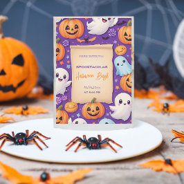 可愛いカボチャのハロウィーンバッシュオレンジパープル 招待状