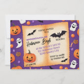可愛いカボチャのハロウィーンバッシュオレンジパープル 招待状 (正面)