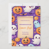可愛いカボチャのハロウィーンバッシュオレンジパープル 招待状 (正面)