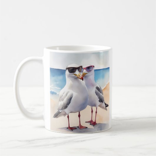 可愛いカモメ二匹の恋 コーヒーマグカップ (左)