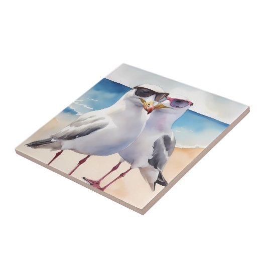 可愛いカモメ二匹の恋 タイル (側面)