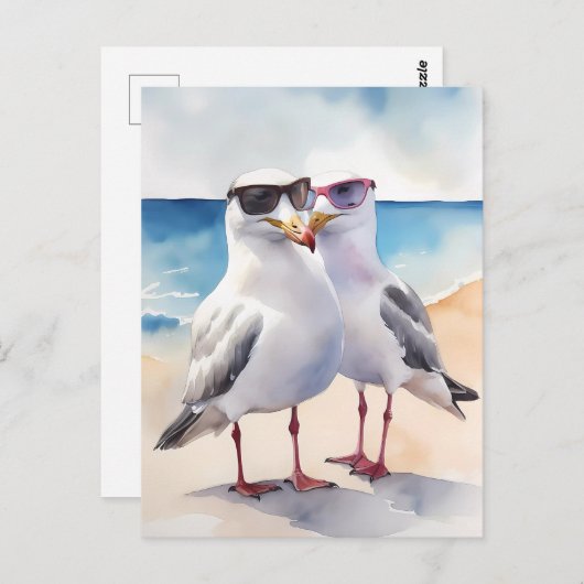 可愛いカモメ二匹の恋 ポストカード (正面/裏面)