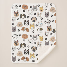 可愛いカラフルおもしろい犬&ドッグポーパターン シェルパブランケット