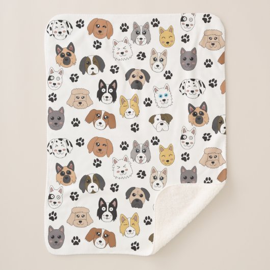 可愛いカラフルおもしろい犬&ドッグポーパターン シェルパブランケット (正面)
