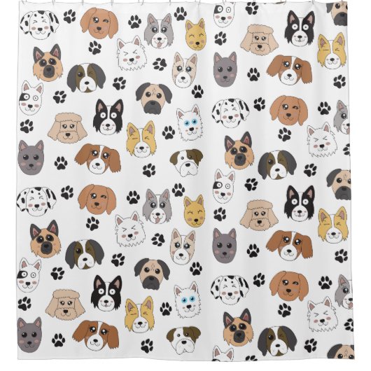 可愛いカラフルおもしろい犬&ドッグポーパターン シャワーカーテン (正面)