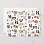 可愛いカラフルおもしろい犬&ドッグポーパターン シーズンポストカード (正面/裏面)