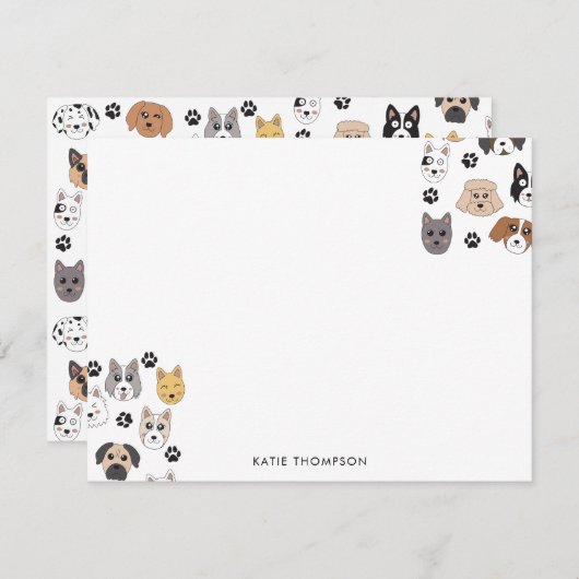 可愛いカラフルおもしろい犬&ドッグポーパターン ノートカード (正面/裏面)