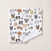 可愛いカラフルおもしろい犬&ドッグポーパターン バスタオルセット (ウォッシュタオル)