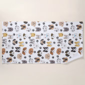 可愛いカラフルおもしろい犬&ドッグポーパターン ビーチタオル (正面)