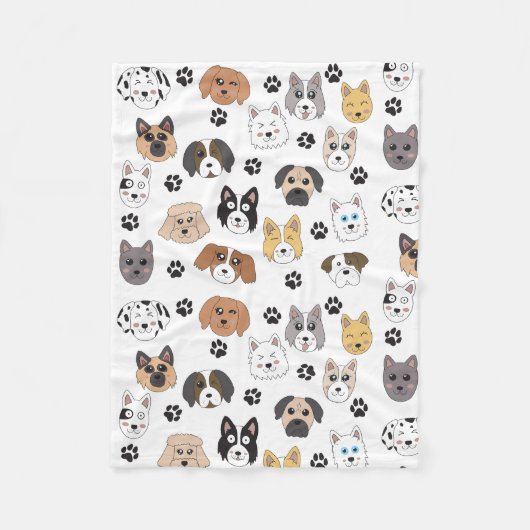 可愛いカラフルおもしろい犬&ドッグポーパターン フリースブランケット (正面)